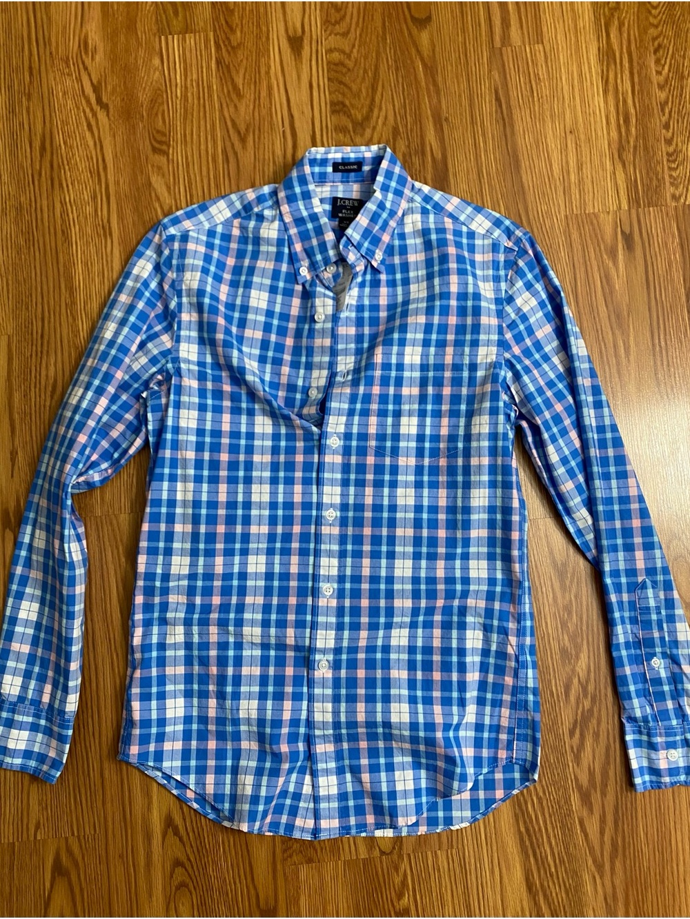 J. Crew Men's Blue and White Plaid Button-Down Shirt